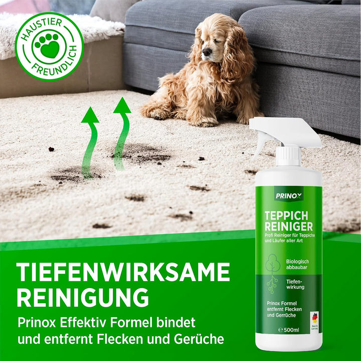 PRINOX® 2x Profi Teppichreiniger 500ml - Teppichboden Reiniger inkl. Teppich Bürste, schäumend für a
