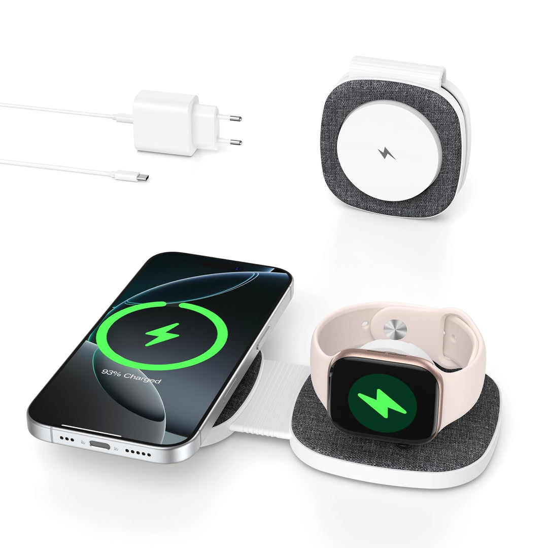 Faltbar 2 in 1 Ladestation für Apple Watch und iPhone für MagSafe Ladegerät für iPhone 17, 16, 15, 1