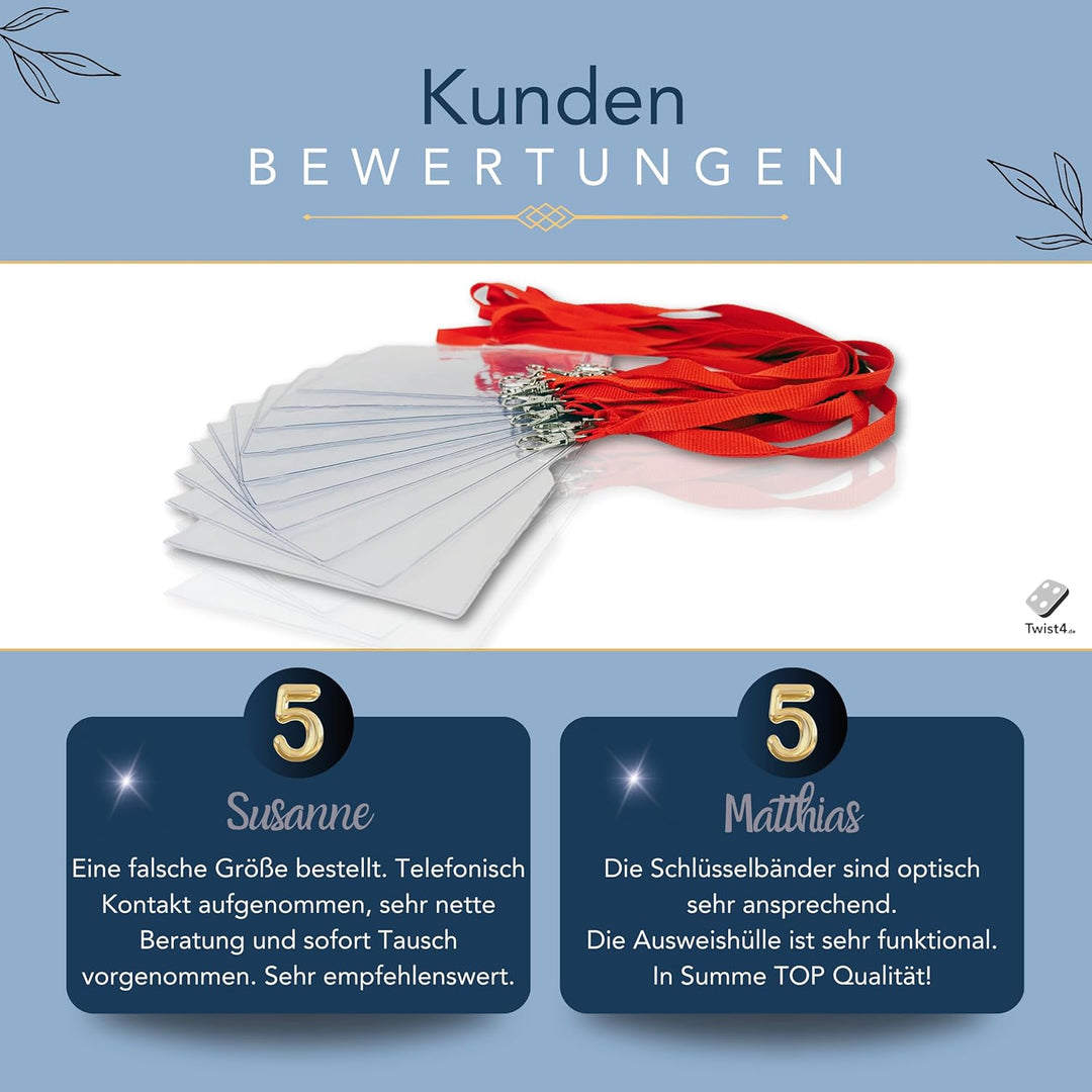 Schlüsselbänder aus Baumwolle mit Ausweishülle DIN A6 - twist4® (rot, 50 Stück) rot 50 Stück, rot 50