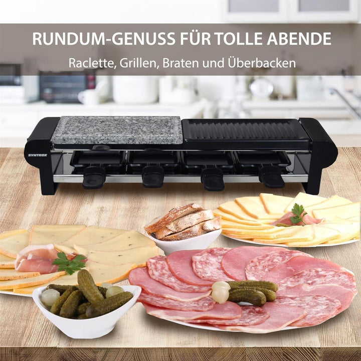 Syntrox Germany Raclette-Grill Thurgau, Raclette Set für vier Personen, Antihaftbeschichtung für ein