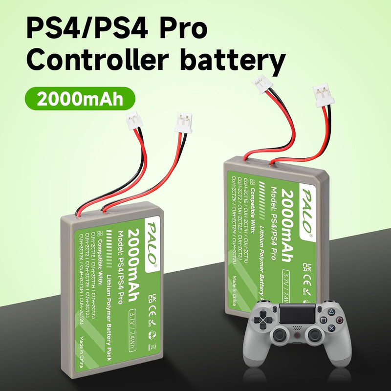 PS4 Akku 2000mAh Ersatz für Sony PS4/PS4 Pro/PS4 Slim PS4 Dualshock 4 Controller CUH-ZCT1E CUH-ZCT1H