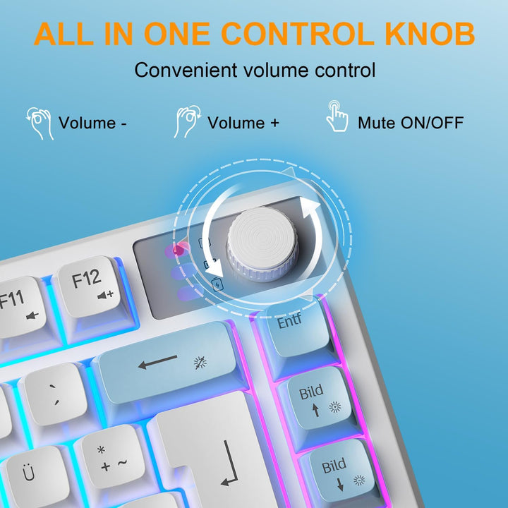 75% Tastatur und Maus Set Kabelloses, QWERTZ DE Layout Kompakte Gaming Tastatur mit Lautstärkeregler