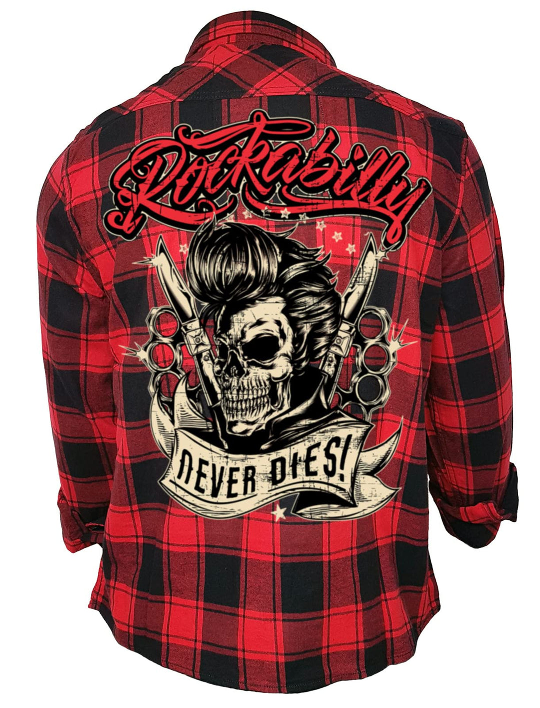 Gasoline Bandit Rockabilly Worker Herren-Hemd schwarz-rot kariert Reine Baumwolle - Let The Good Tim