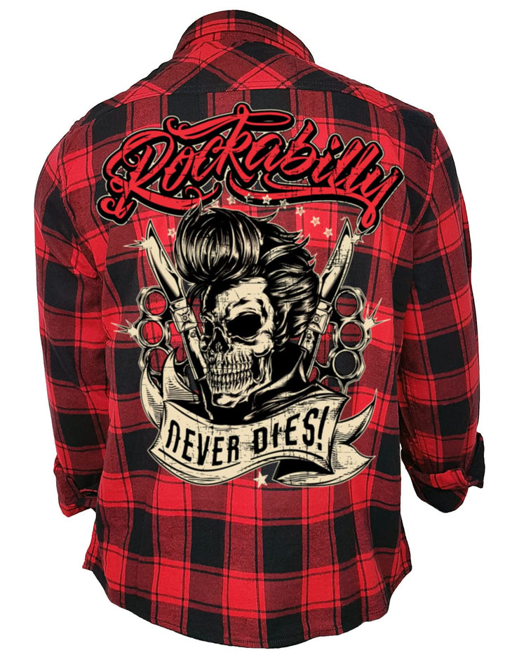 Gasoline Bandit Rockabilly Worker Herren-Hemd schwarz-rot kariert Reine Baumwolle - Let The Good Tim