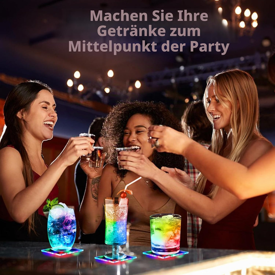 8er Quadratisch Bunt LED Untersetzer für Getränke, 10cm 3 Beleuchtungsmodi Leuchtende Untersetzer, A