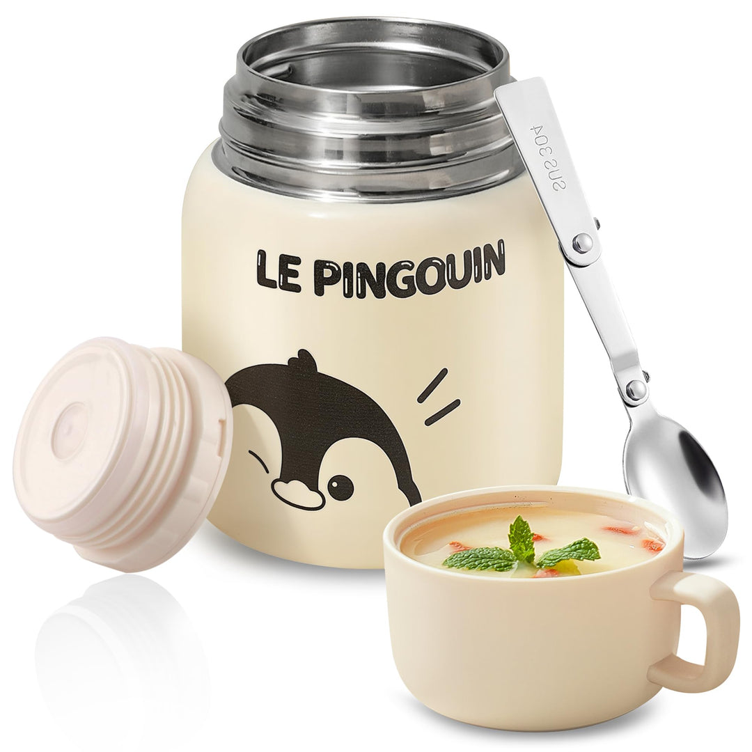 Thermobehälter für Essen, 500ml Edelstahl Warmhaltebehälter Essen mit Falten Löffel, Müslibecher To