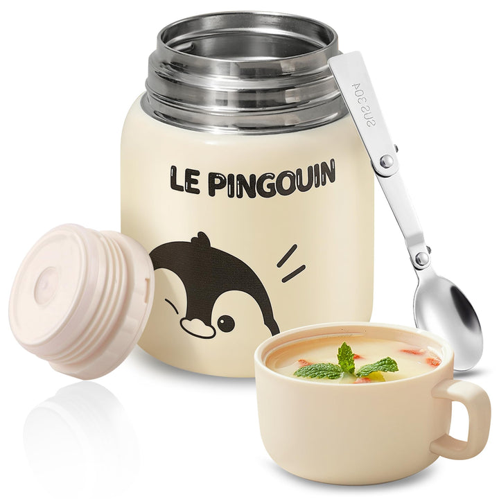 Thermobehälter für Essen, 500ml Edelstahl Warmhaltebehälter Essen mit Falten Löffel, Müslibecher To