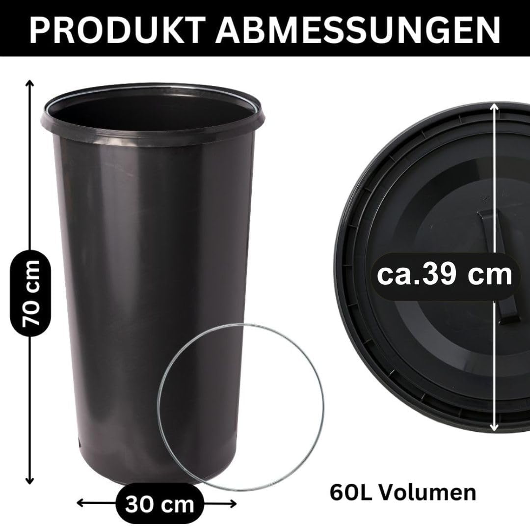 60 Liter Mülleimer Sack-Ständer Gelber Sack Eimer Müllsackständer mit schwarzem Deckel - Ring Schwar