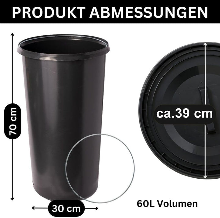 60 Liter Mülleimer Sack-Ständer Gelber Sack Eimer Müllsackständer mit schwarzem Deckel - Ring Schwar