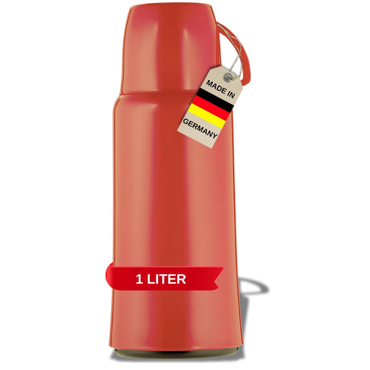 Helios Elegance Thermoskanne Rot 1,0 l – 6h Heiss - Hält Getränke heiss & kalt - Robustes Design - I
