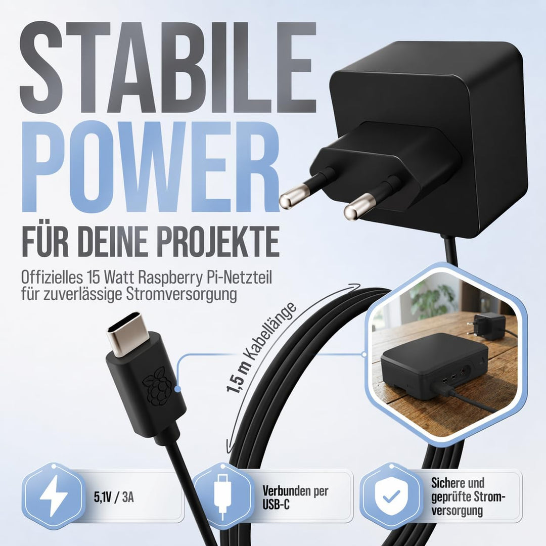 Raspberry Pi 4 2GB Starter-Kit Black | Offizielles Netzteil 15W | Offizielles Gehäuse | 64GB Edition