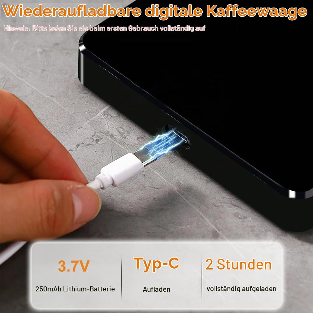 OBEST Mini Kaffeewaage mit Timer, 3kg/0.1g Hochpräzise Wiederaufladbare Digitale Kaffeewaage,Tragbar