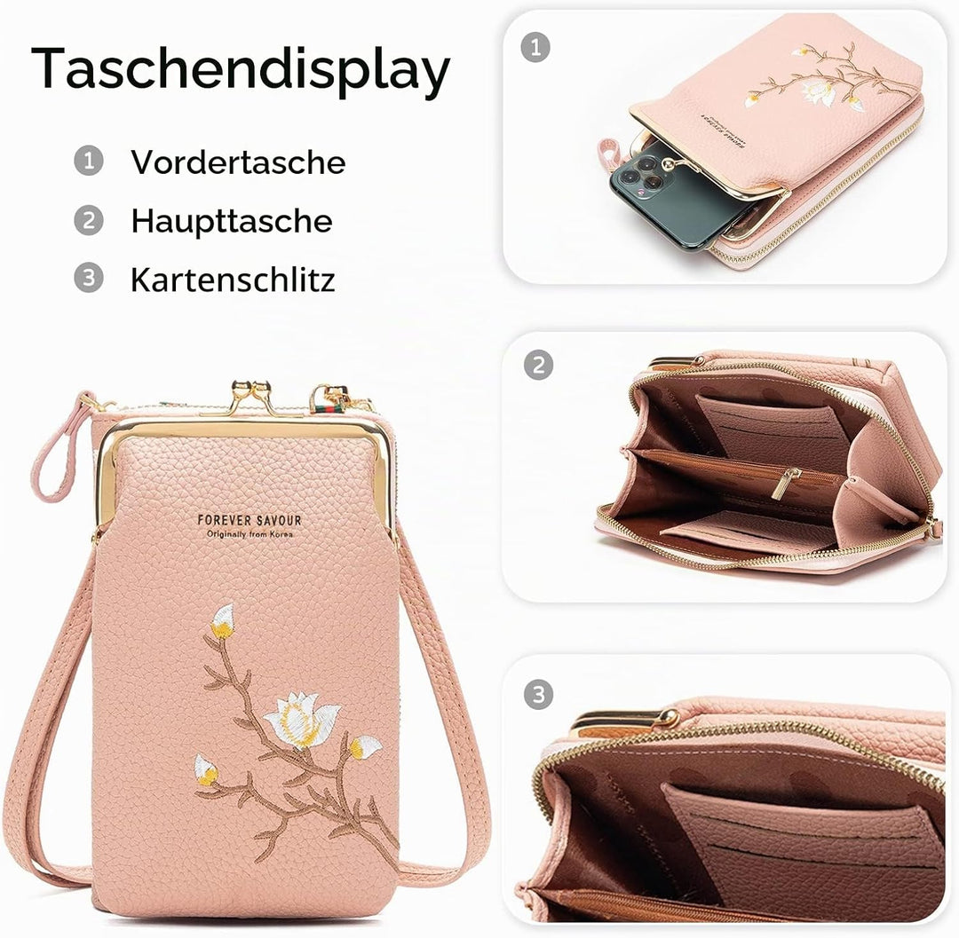 PORRASSO Mode Handy Umhängetasche Damen Handytasche Mini Geldbörse Crossbody Bag mit Kartensteckplat