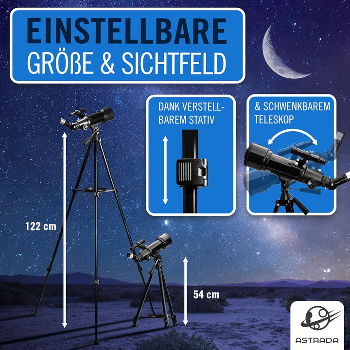 ASTRADA® Teleskop [70/400] mit Stativ & Handyhalterung - astronomisches Fernrohr Teleskop für Kinder