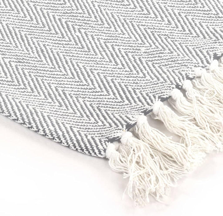 vidaXL Überwurf Baumwolle Fischgrätmuster 125x150cm Grau Tagesdecke Decke 125 x 150 cm Grau, 125 x 1