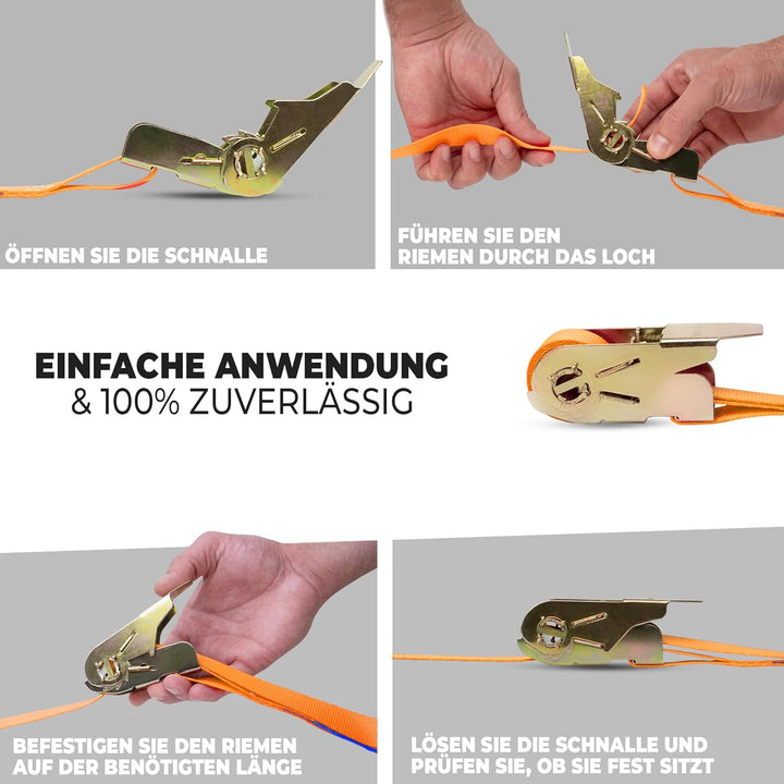 NTG Spanngurte mit Ratsche | 2, 4, 6, 8, 10 oder 20 Stück | 800 kg | 4m | 2 teilig | TÜV/GS geprüft