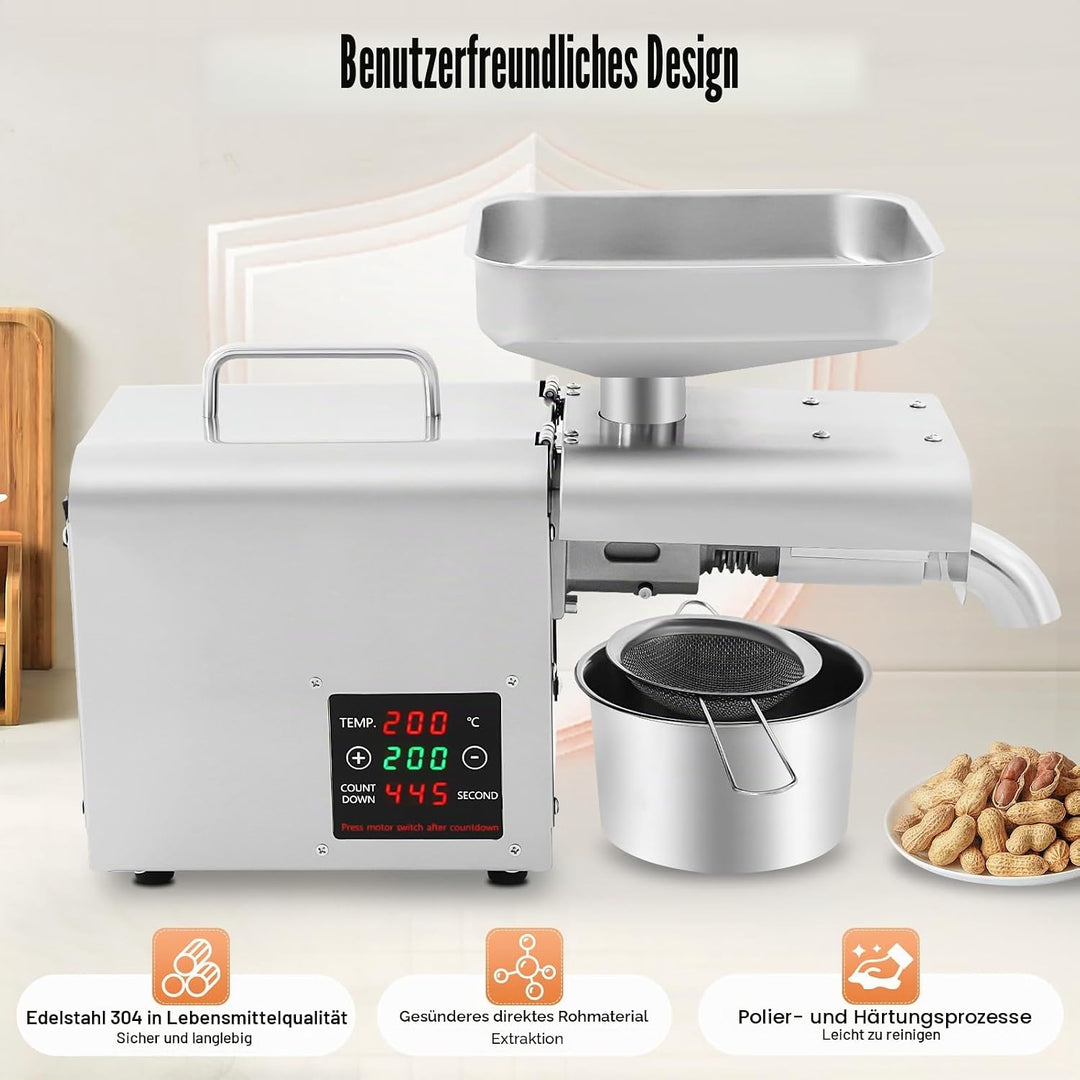Ölpresse Elektrisch, Ölmühle 610W automatische Ölpressmaschine mit 3–6 kg pro Stunde Ölförderungsrat