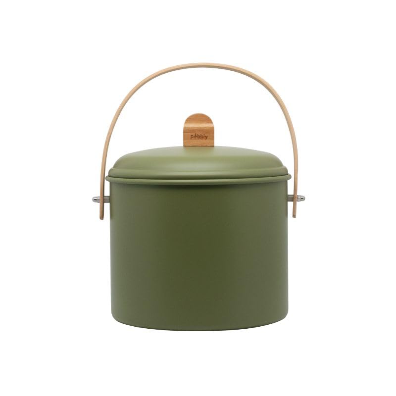 PEBBLY – Komposteimer für den Innenbereich aus Stahl mit Bambusgriff – 7 Liter – Ø 22 x 25 cm – inkl