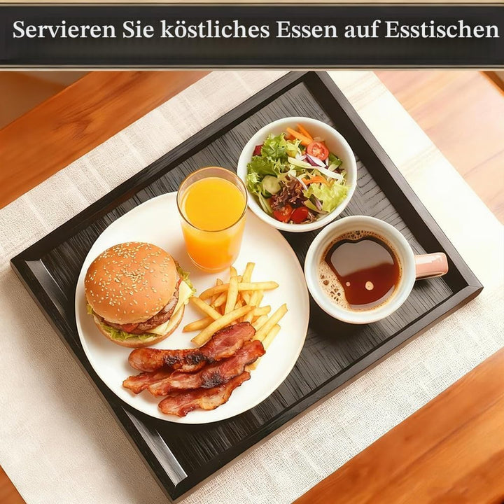 Holz Tee Tablett, schwarzes Rechteck Serviertabletts Kaffee Snack Essen Mahlzeiten Teller zum Frühst