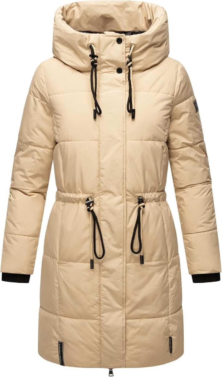 Navahoo Damen Wintermantel kurzer Steppmantel mit Kapuze Zuckertatze XIV XS-XXL S Beige, S Beige