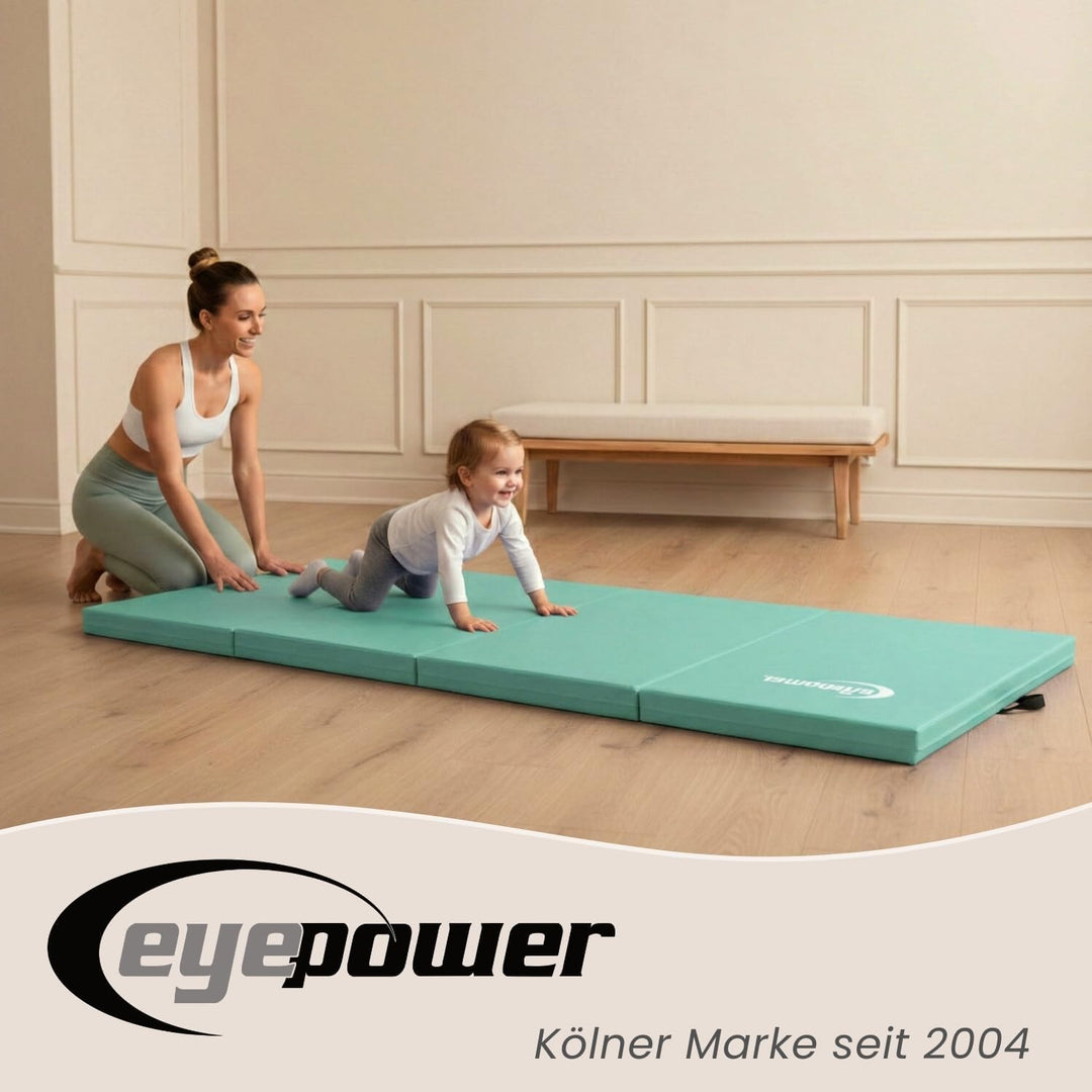 eyepower klappbare Turnmatte für Zuhause 180x60x5 cm - dicke Gymnastikmatte - Weichbodenmatte faltba