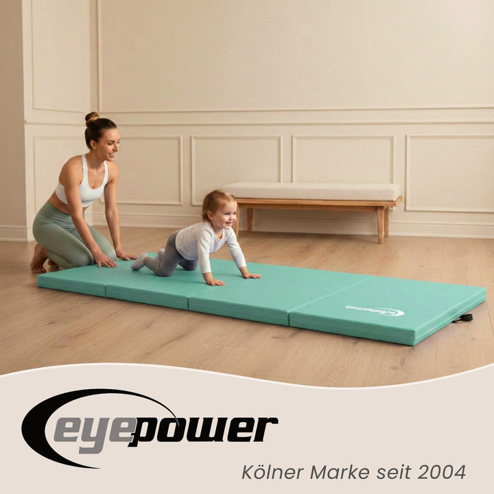 eyepower klappbare Turnmatte für Zuhause 180x60x5 cm - dicke Gymnastikmatte - Weichbodenmatte faltba