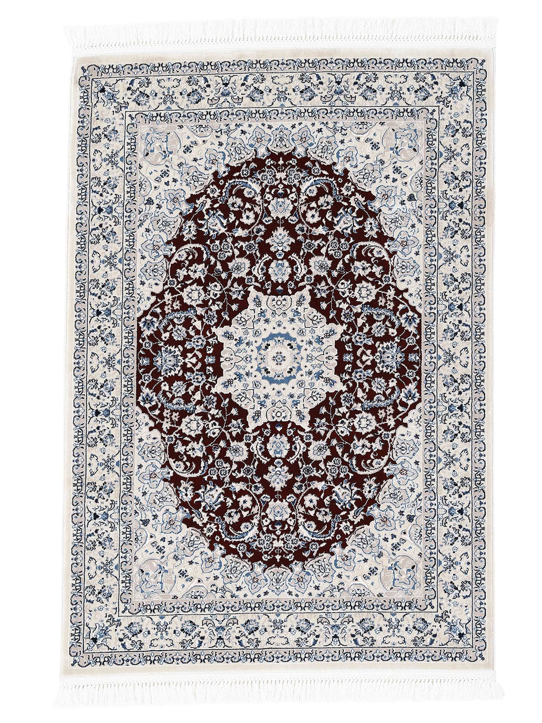carpetfine Orientteppich Nain Diane Rot 80x150 cm | Tradtioneller Teppich für Schlaf- und Wohnzimmer