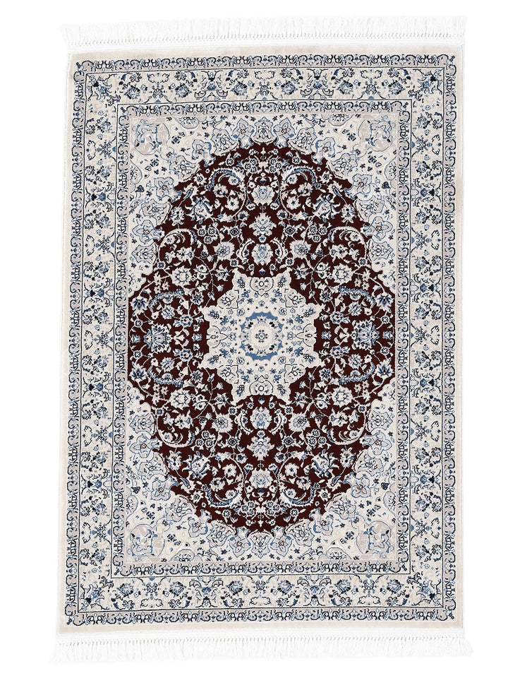 carpetfine Orientteppich Nain Diane Rot 80x150 cm | Tradtioneller Teppich für Schlaf- und Wohnzimmer