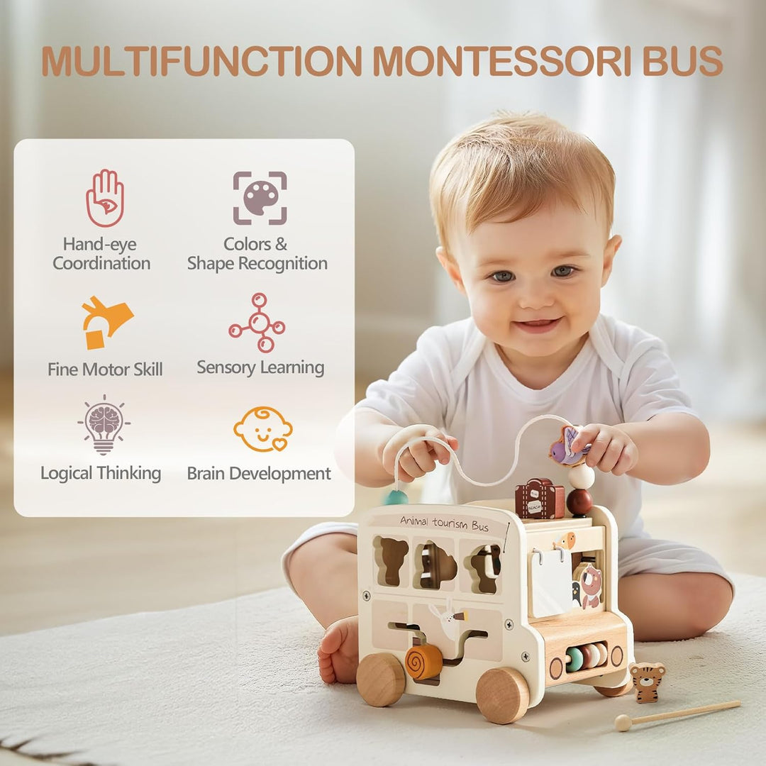 OESSUF Motorikwürfel ab 1 Jahr | Spielwürfel Baby Montessori Spielzeug ab 1 Jahr | 9 in 1 Bus Activi