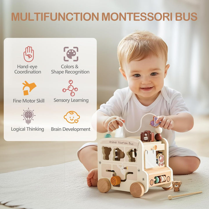 OESSUF Motorikwürfel ab 1 Jahr | Spielwürfel Baby Montessori Spielzeug ab 1 Jahr | 9 in 1 Bus Activi