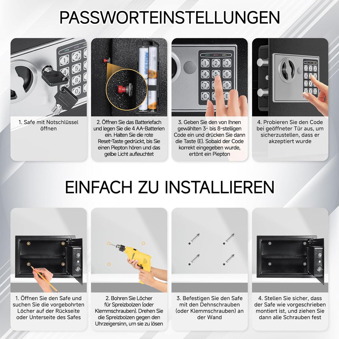 OUUTMEE 25L Tresor Feuerfest mit Feuerfester Wasserdichter Dokumententasche, mit Kombinationsschloss
