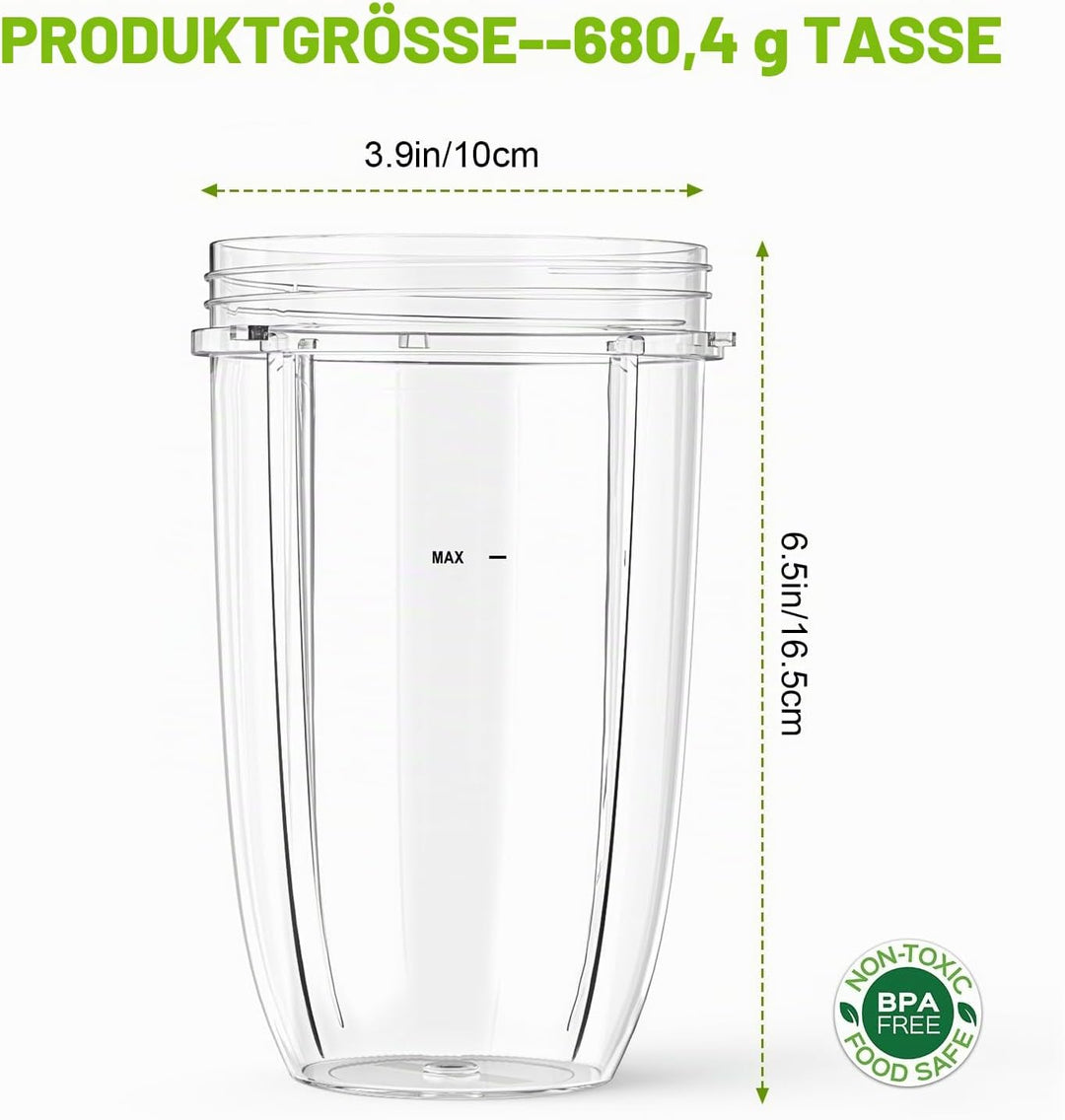 2-Pack 24 oz Ersatzbecher (680 ml) für Mixer, Kompatibel mit NutriBullet 600 W &amp; 900 W Extractor Kli