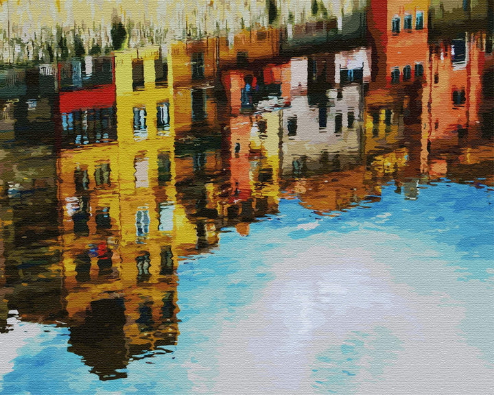 Artnapi Malen nach Zahlen Erwachsene mit Rahmen | DIY Handgemalt | Die Stadt im Spiegelbild der Träu