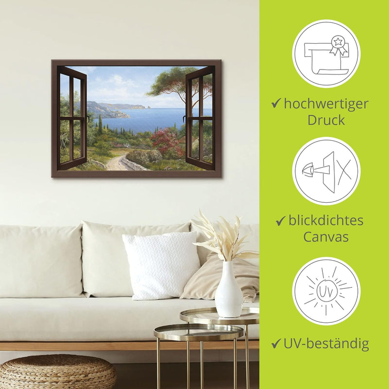 Artland Leinwandbild Wandbild Bild Leinwand 100 x 70 cm Landschaften Fensterblick Haus am Meer I T4E