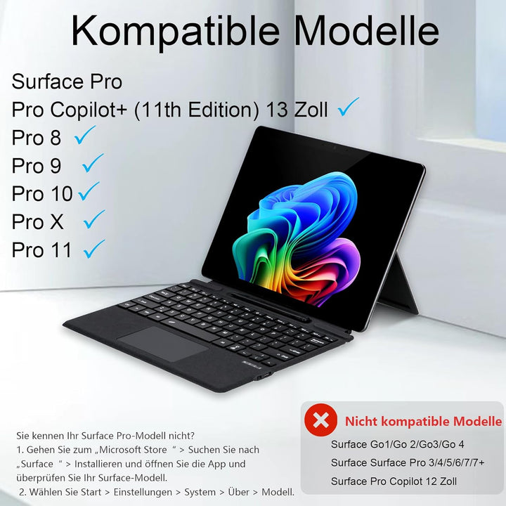 Bluetooth Keyboard for Microsoft Surface Pro Copilot+ PC (11th Edition), Compatible with pro 8, 9, 1