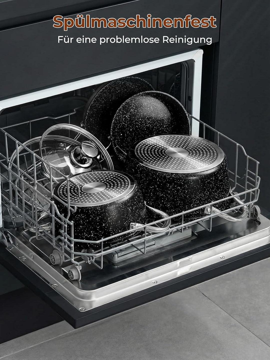 FOHERE Topfset Pfannenset 17-Teilig, Induktions Kochtopf Set mit Glasdeckeln, Töpfe und Pfannen Set,