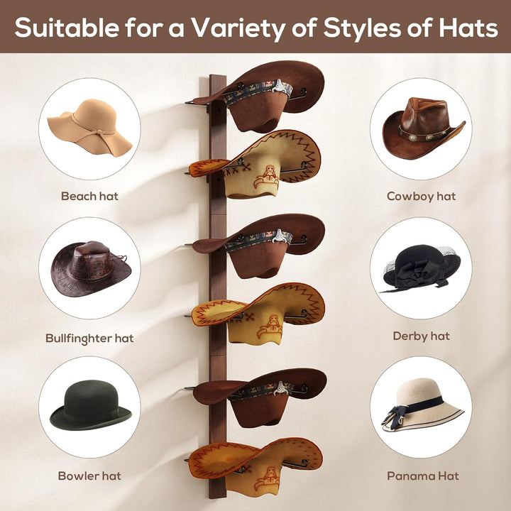 TIPSYTREE Kappenhalter, Cap Halter Tür Hut Racks, 6 Stücke Hut Rack für Cowboyhüte mit Holzbrett, Me
