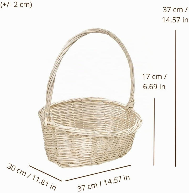 Creative Home Weisse Oval Einkaufskorb Weidenkorb Schrägem mit Henkel | 37 x 30 x 37 cm (+/- 1cm) |