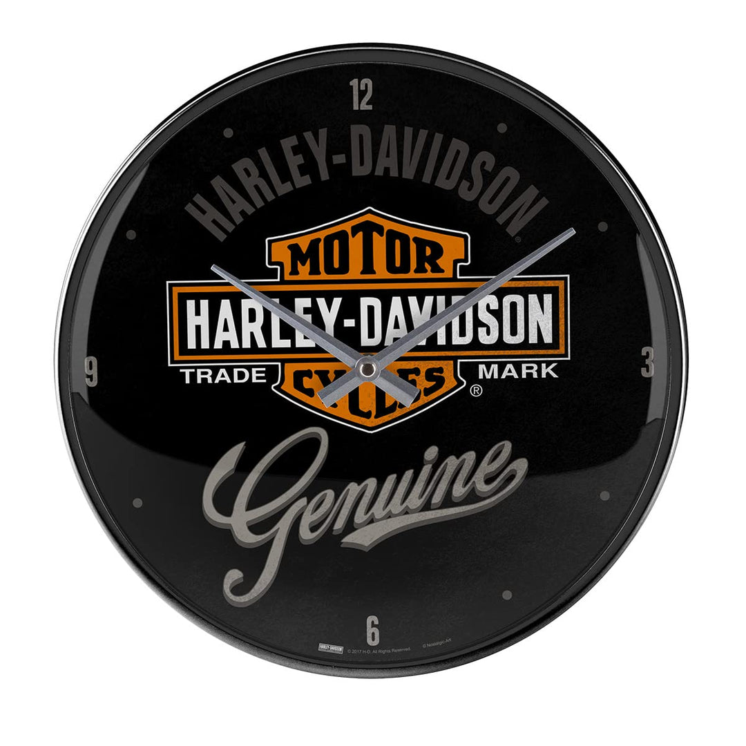 Nostalgic-Art Retro Wanduhr, Ø 31 cm, Harley-Davidson – Genuine – Geschenk-Idee für Biker, Grosse Kü
