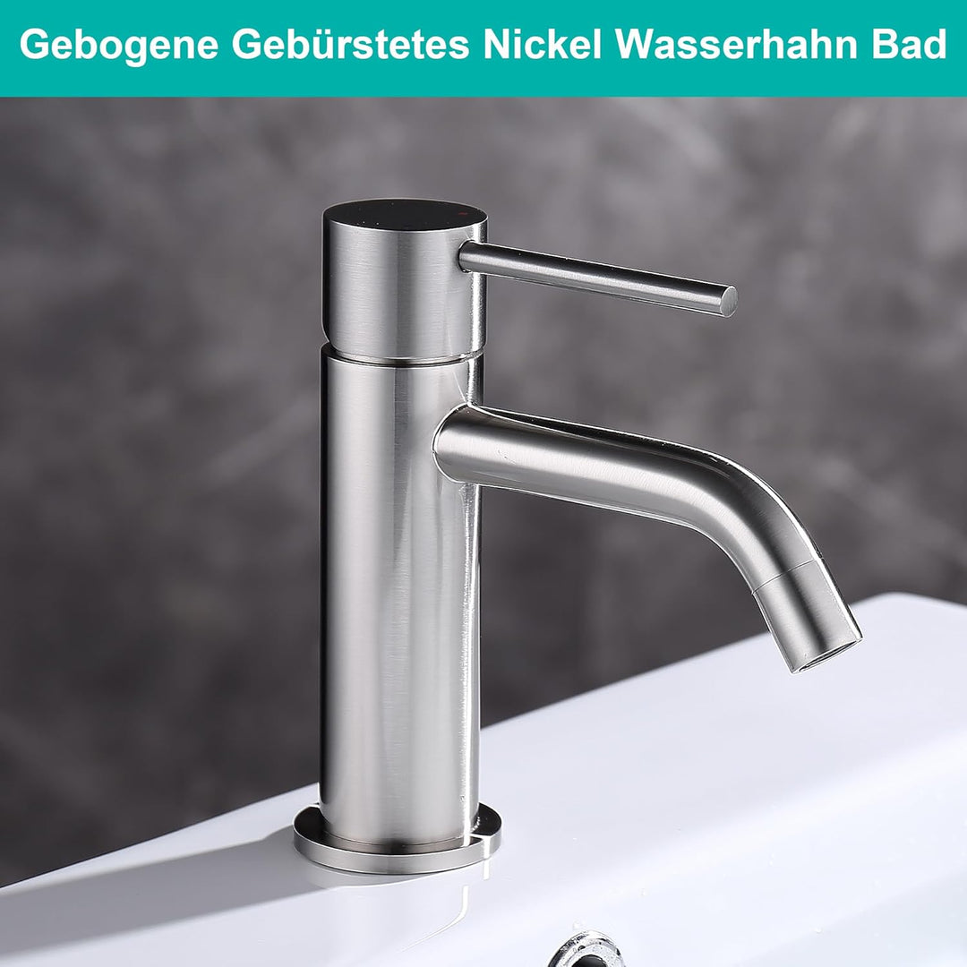 Wasserhahn Bad Gebürstetes Nickel Edelstahl, Anti Korrosion Bleifrei Unterdruck Waschbecken Armature