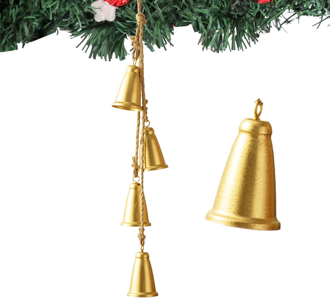 Weihnachtsglocken, goldene Kuhglocken, Weihnachtsdekoration, Innenbereich, 4 Stück, rustikale Messin