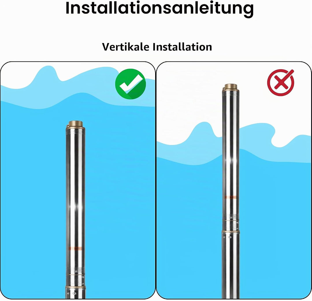 Tiefbrunnenpumpe Wasserpumpe 3.5" 4/20 (1500W 7200l/h max Förderhöhe 110m), Sandverträglich Edelstah