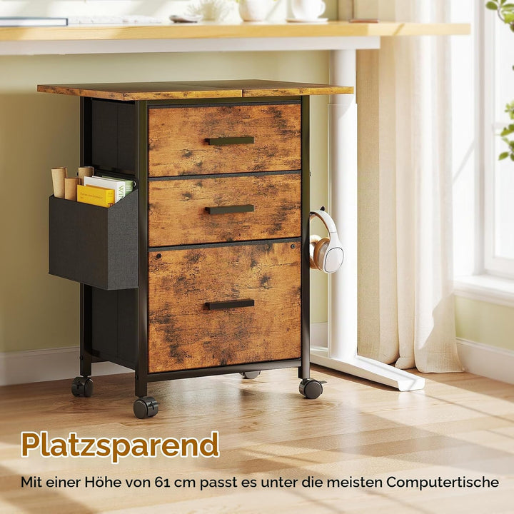Rollcontainer, Aktenschrank, mit 3 Schubladen und Rollen, für Dokumente in DIN A4, Letter-Format, Dr