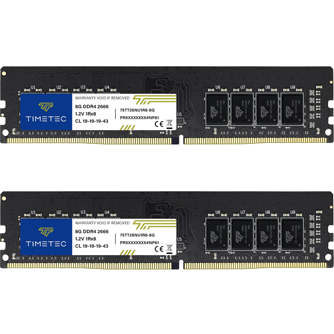 Timetec 16GB KIT (2x8GB) DDR4 2666MHz PC4-21300 Unbuffered Non-ECC 1.2V CL19 1Rx8 Single Rank 288 Pi