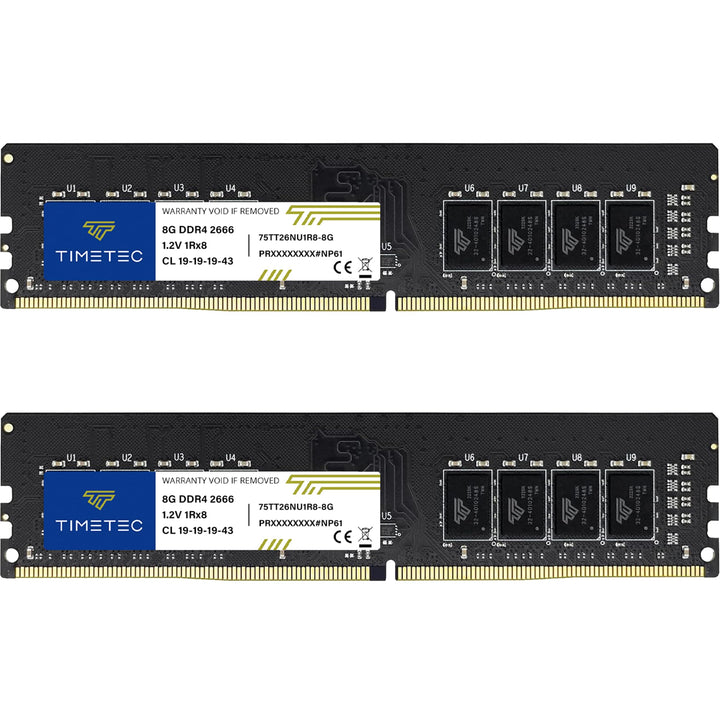 Timetec 16GB KIT (2x8GB) DDR4 2666MHz PC4-21300 Unbuffered Non-ECC 1.2V CL19 1Rx8 Single Rank 288 Pi