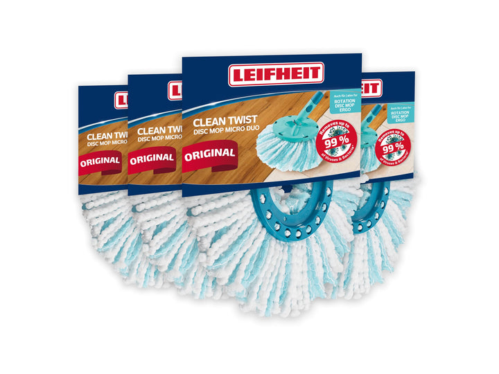 Leifheit Ersatzkopf CLEAN Twist Disc Mop Ergo Micro Duo 4er Set, Wischbezug, Ersatzbezug, 4er Set, f