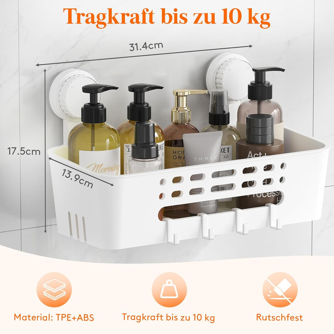 Lifewit Saugnapf Badregal, Duschablage Ohne Bohren, Kunststoff Bad Duschablage mit 4 Haken Duschrega