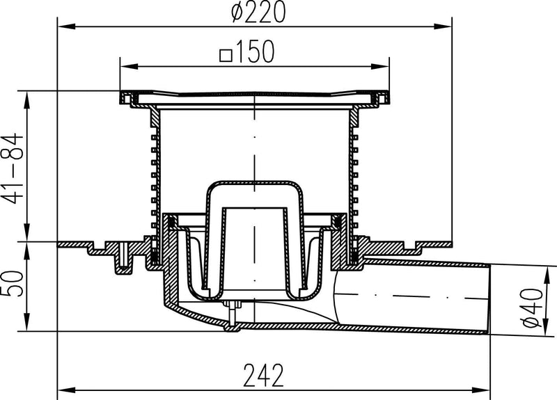 MKK - 18009-005 - DN40 Badablauf Duschablauf Balkonablauf Terrassenablauf Siphon Innen Aussen Edelst