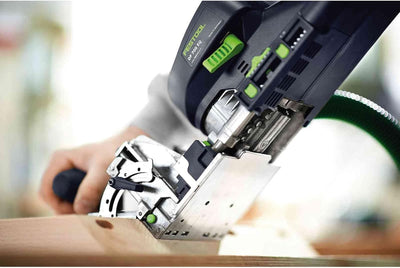 Festool Dübelfräse DF 700 EQ-Plus DOMINO XL (mit DOMINO Fräser, Zusatzanschlag, leere Dübelbox, Gabe