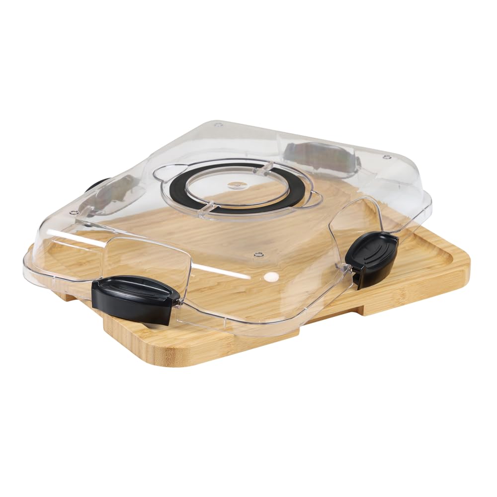 KESPER | Tragbares Servierbrett mit Deckel, FSC®-zertifizierter Bambus, Kunststoffhaube mit Clipsver